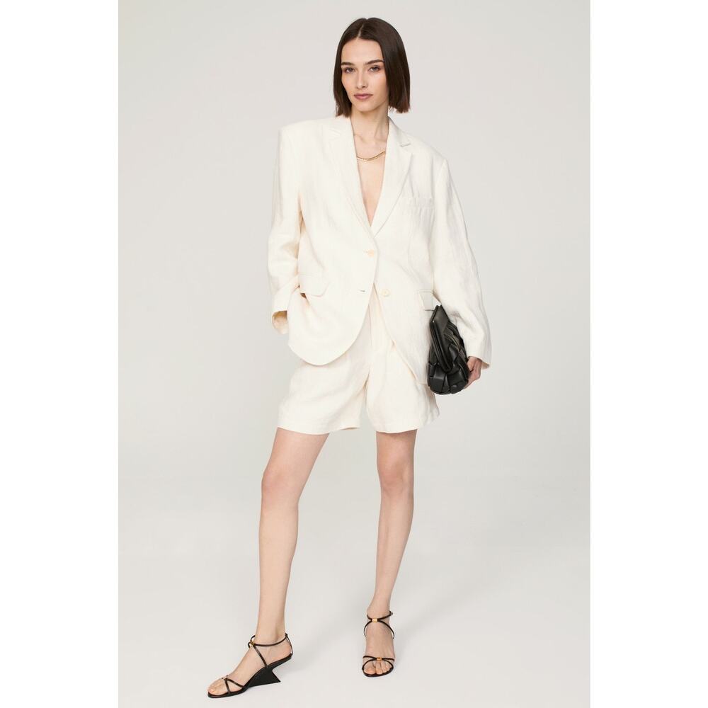 ANNIE BING Eggshell White Classic Oversized Linen Double Button Blazer Size S
